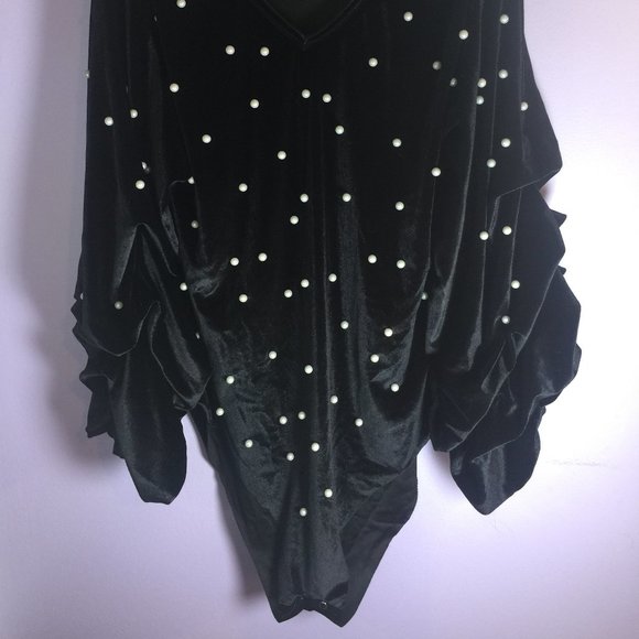 Black Velvet Beaded Body Suit - Picture 2 of 10